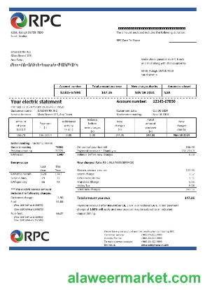 Saudi Arabia Rabigh Power Company business utility bill, Word and PDF template
